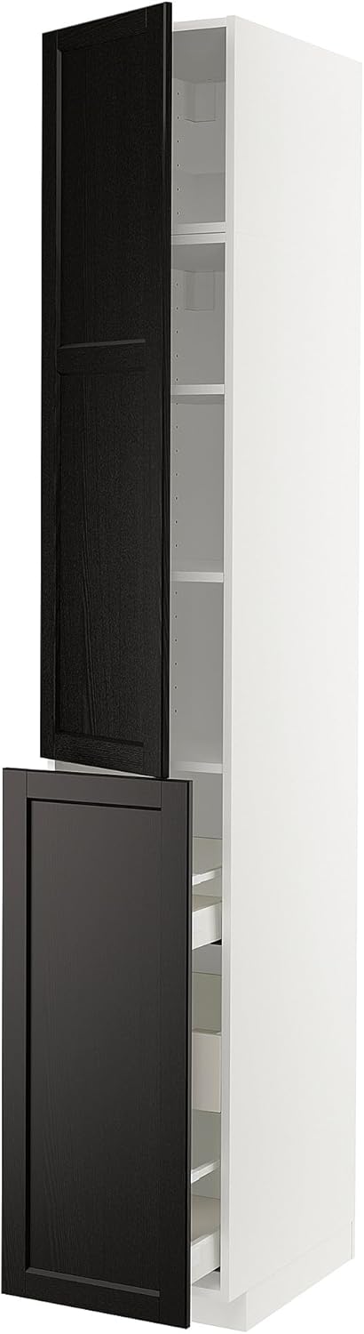 METOD/MAXIMERA Hc w p-o func 3drw/1dr/2shlv, white/Lerhyttan black stained, 40x60x240 cm