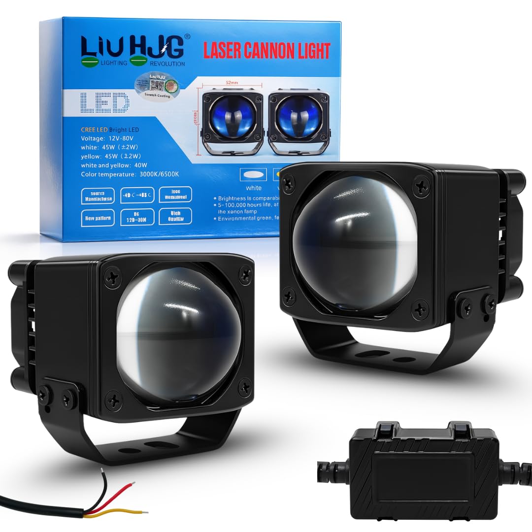 Ultra Bright Led Mini Laser Cannon Fog Light Waterproof & Dustproof Power 90W 12V DC Power Yellow White & Red Devil Eye Light Reflection Universal fit for All Bikes & Car Models (Pack of 2)-image-22