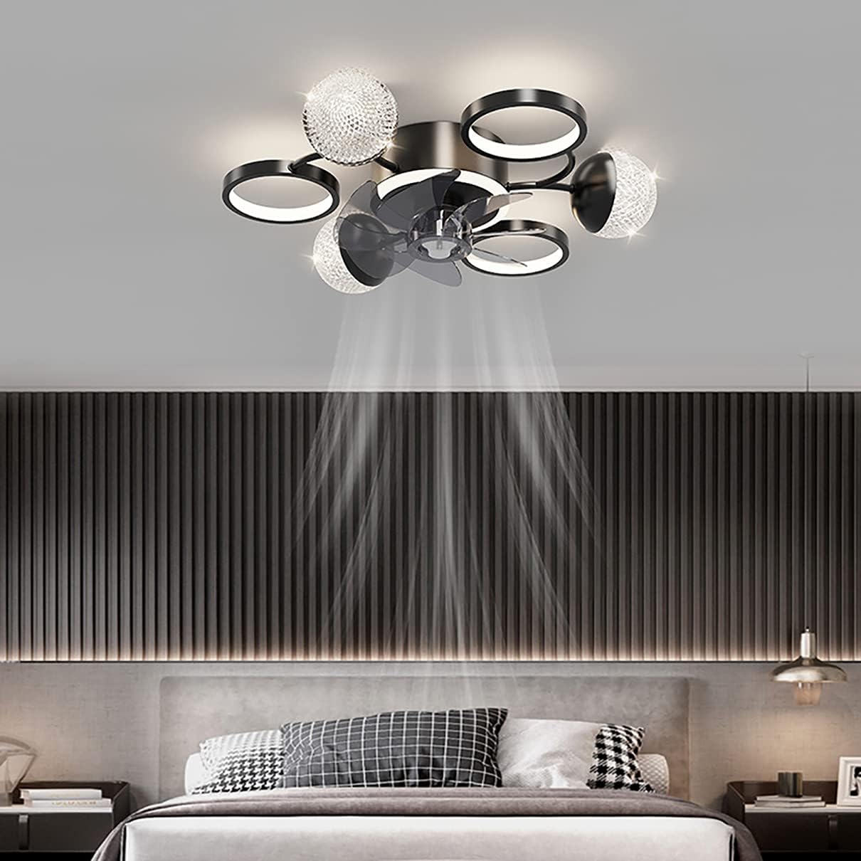 Silent Fan with Ceililight and Remote Control 3 Speeds Bedroom Led Fan Ceililight with Timer 36W Modern Liviroomt Ceilifan Light/Black