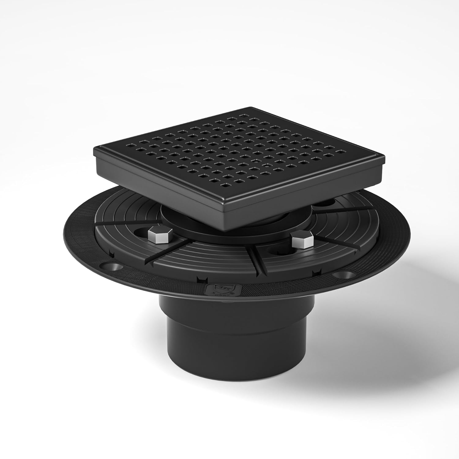 Bochni Shower Drain 4*4-inch with PVC Drain Base | Matte Black 304 ...