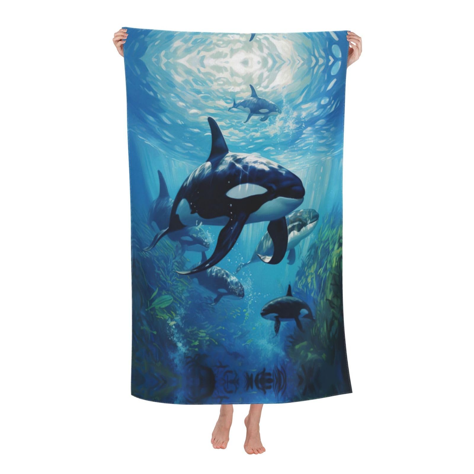 NImongt Killer Whales Swim Along Print Oversized Adult Beach Towel For Travel Weekend Getaways Festivals Camping Trips
