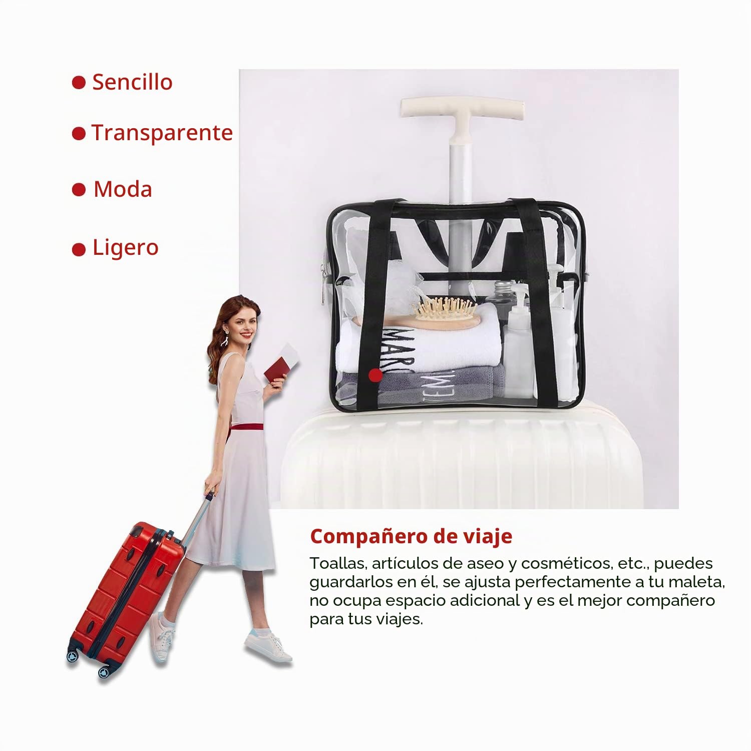Bolsa Tote Transparente Aprobada para el Estadio, Bolsa de Aseo, Correa para el Hombro, Impermeable para Mujer y Hombre