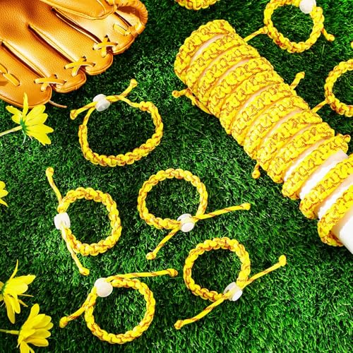 24 Pcs Softball Bracelet for Girls, Softball Party Favors Adjustable Handmade Braided Bracelet Wristband Inspirational Sport Accessories Gift for Teams Player Women Birthday Jewelry3