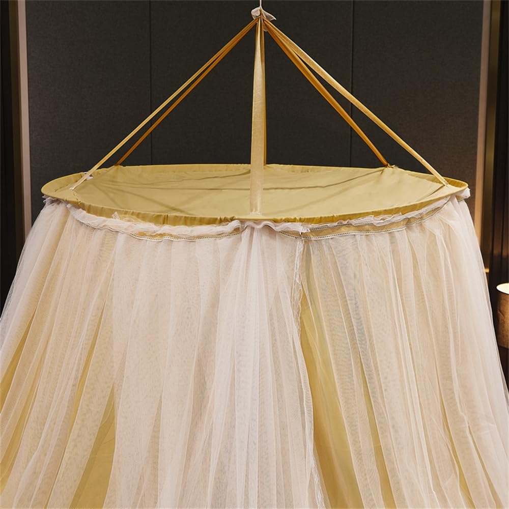 ENEN Ciel de Lit pour Bébé Filles Enfants Moustiquaire de Lit à Baldaquin Dôme en Tulle, 270cm Princesse Tente de Lit Rideau à Suspendre pour Chambre d'enfant Jeu et Lecture (Jaune)