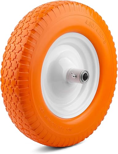Flat Free Wheelbarrow Tire 4.80/4.00-8 – Universal Fit Solid Rubber Replacement Wheel – Never Flat Tire with Wheel Assembly – Fits Most Wheelbarrows