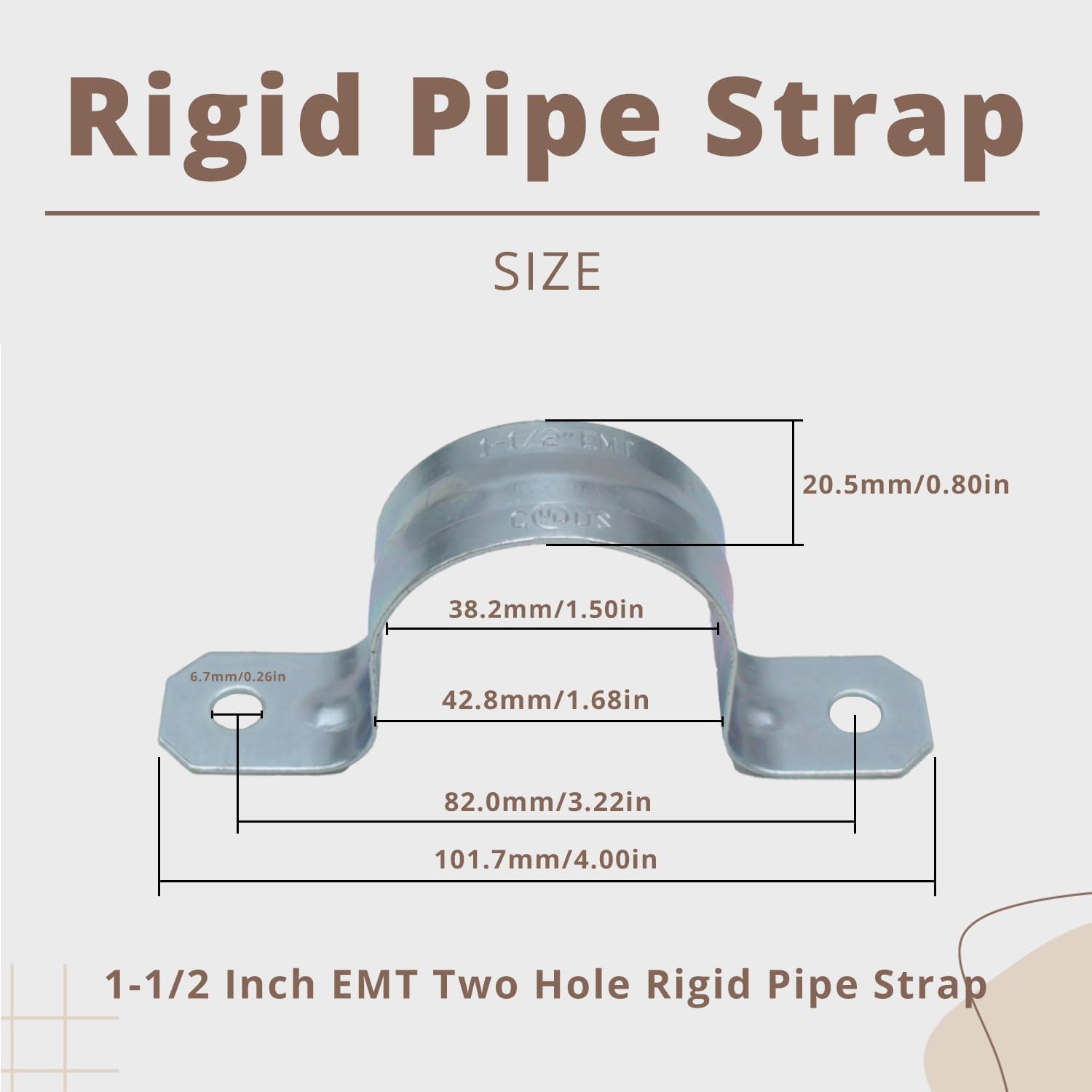 2 Holes Cable U Brackets, 1-1/2 Inch 20PCS Pipe Clamps, Zinc-Plated Steel Conduit Straps, Rigid Secure Mounting for EMT Conduits, Rust Resistant Straps for Reliable Installation(20PCS)