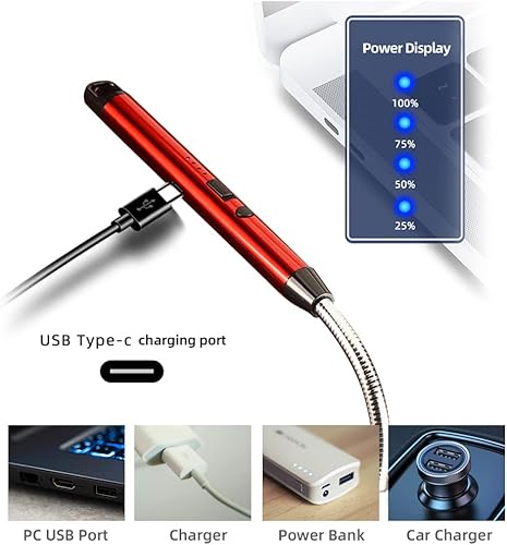 Miniatura 2 de Paquete de 3 encendedores de velas, encendedor de arco con carga USB, a prueba de viento, pantalla de batería LED, interruptor de seguridad, gira