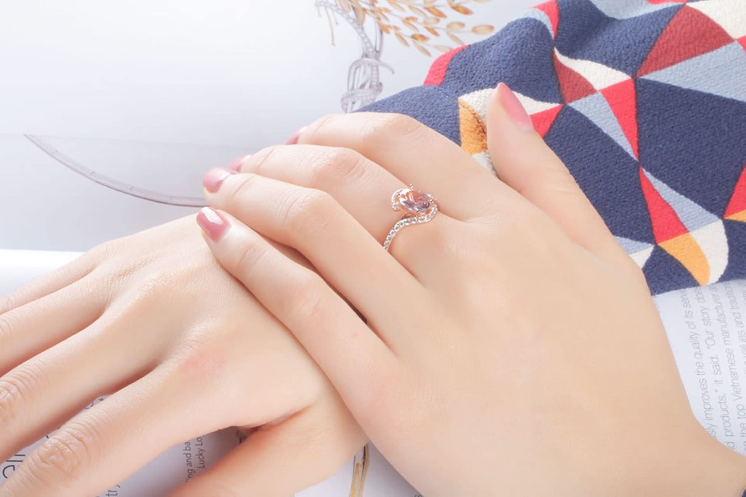 WXKAGF Eheringe für Damen, Ringe aus 925er-Sterlingsilber für Damen, einzigartige ovale Form, 4 Zinken, rosa Zirkonia