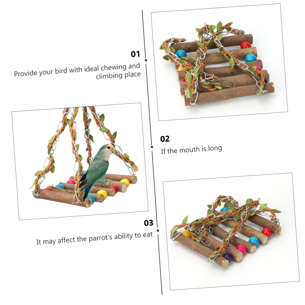 BESPORTBLE 3pezzi Altalena Per Pappagalli Giocattolo Interattivo Per Uccelli Accessorio Per Cage Divertimento e Allenamento Per Pet Design Swing Per e Gioco