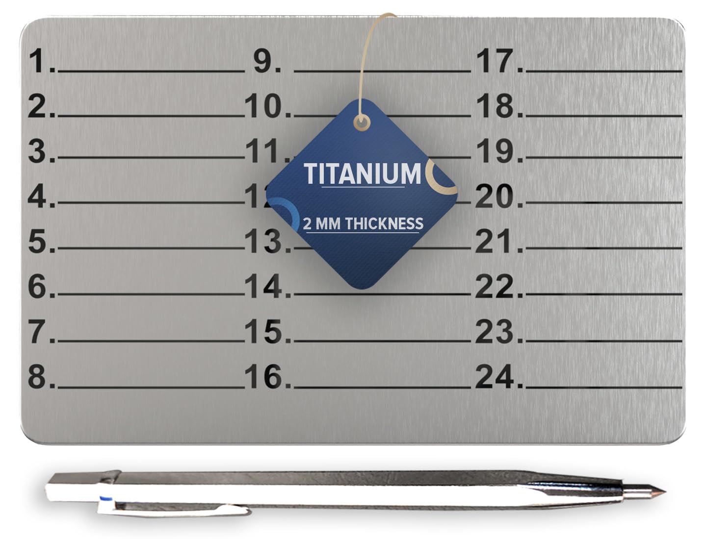 Almacenamiento de semillas criptográficas de titanio frío grabado con láser de placa de metal billetera frase Kit de recuperación de palabras con bolígrafo de grabado manual