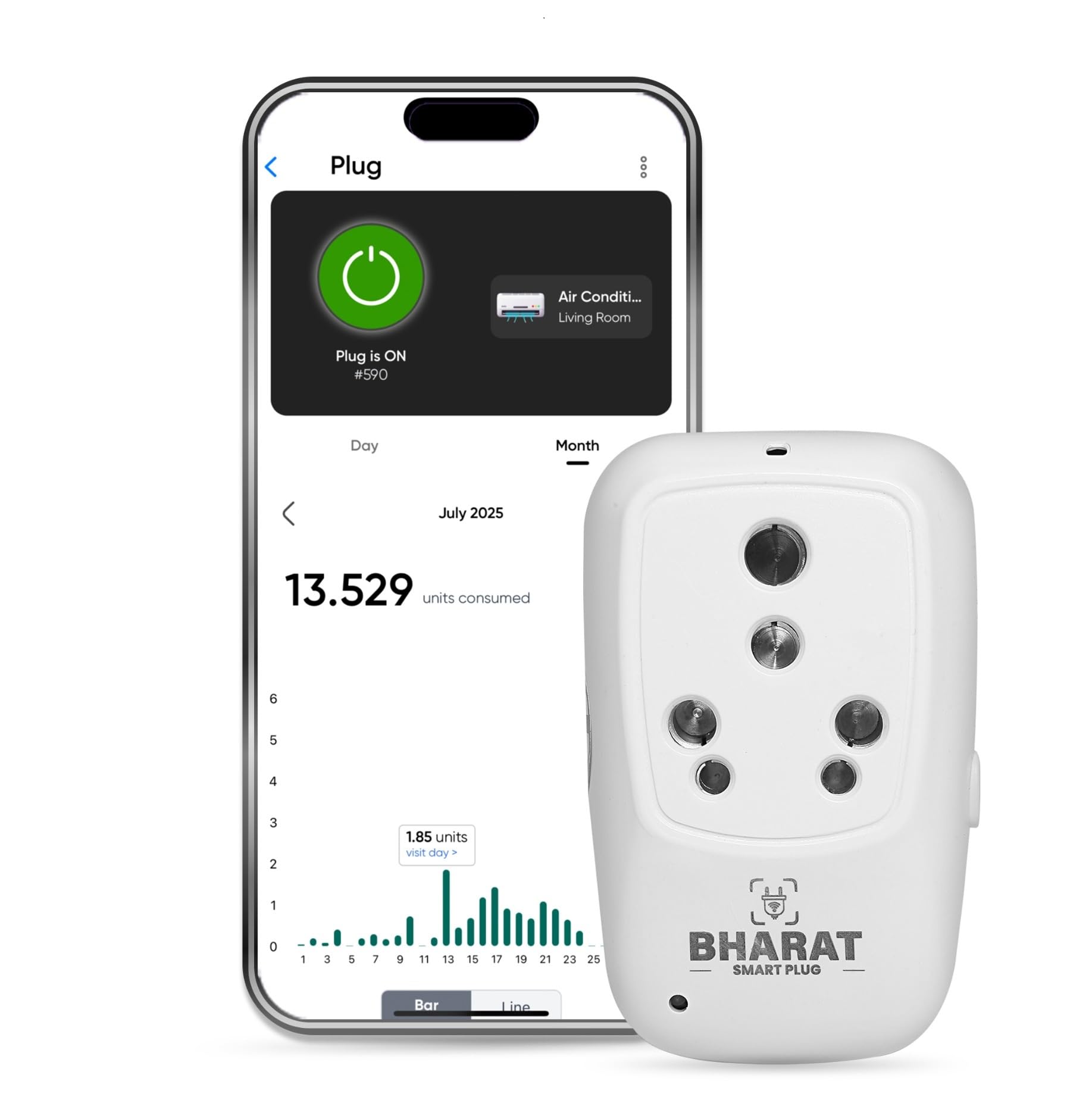 Bharat AI-Powered Smart Plug, 16 Amp Socket, WiFi-Enabled, Remote Control, Auto Cut-off, Energy Usage Tracking (Compatible with Alexa)-White-picture-23