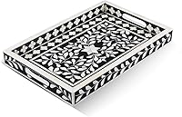 Vista 10 de Handicrafts Home Bandejas decorativas inspiradas en patrón marroquí de 11 x 17 pulgadas, centro de mesa verde elegante, bandeja otomana versátil