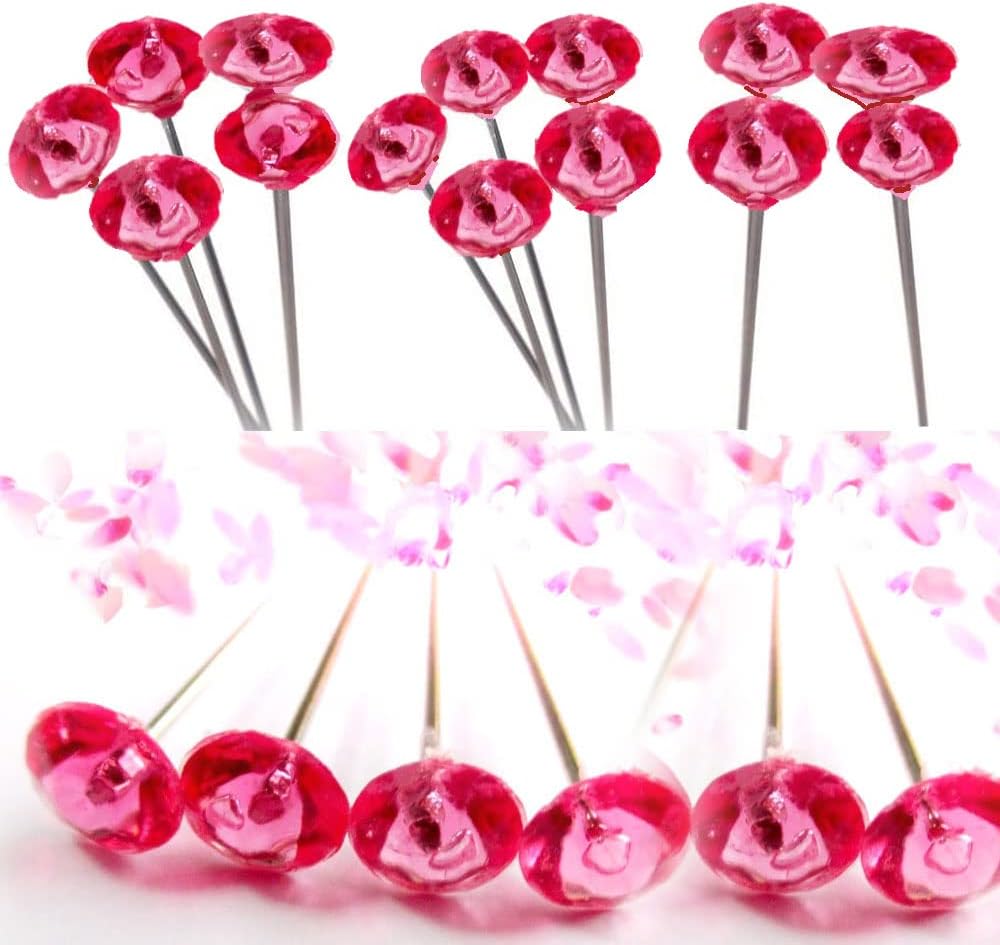 100 Pcs 2 Inch Red Diamond Crystal Head Straight Pins