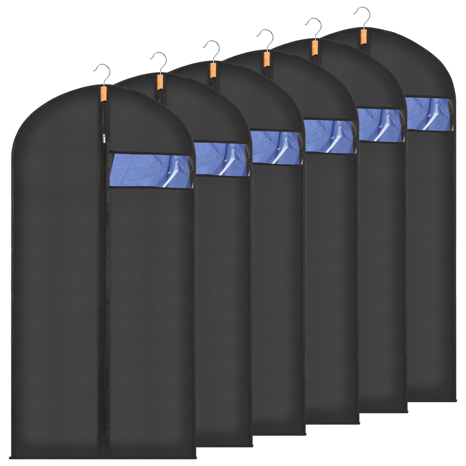 Sevenpers 6 Pack Suit Bags Garment Bags for Hanging Clothes, Waterproof Dustproof Moth-proof Clothes Covers with Zip, Suit Storage Bags for Suits, Dresses, Coats, Gowns and Jackets, 60 x 140 cm, Black — image 1