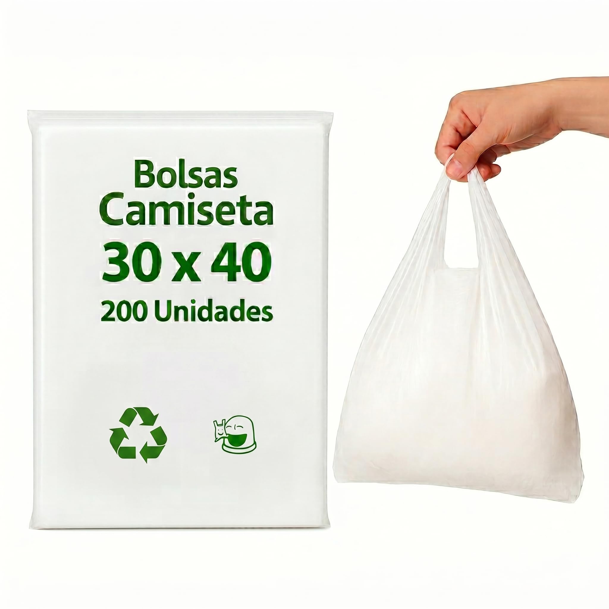 Bolsas Plastico con Asas 200 Unidades 30x40 cm Tipo Camiseta