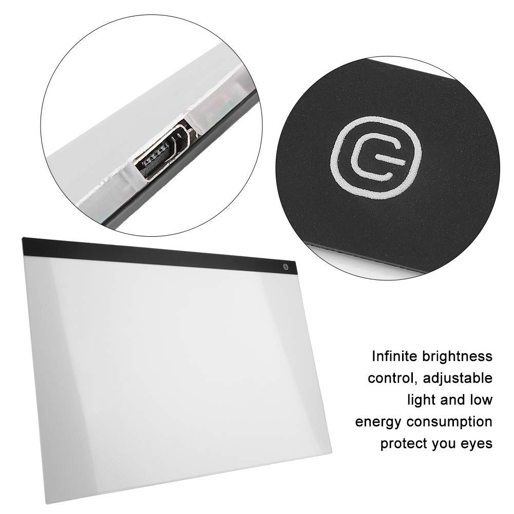 A2 Tablette Lumineuse Ultra-Mince Portable, Planche à Dessin LED USB, pour Artisanat Tatouage Aquarelle Copie Courtepointe Traçage Peinture X-Ray