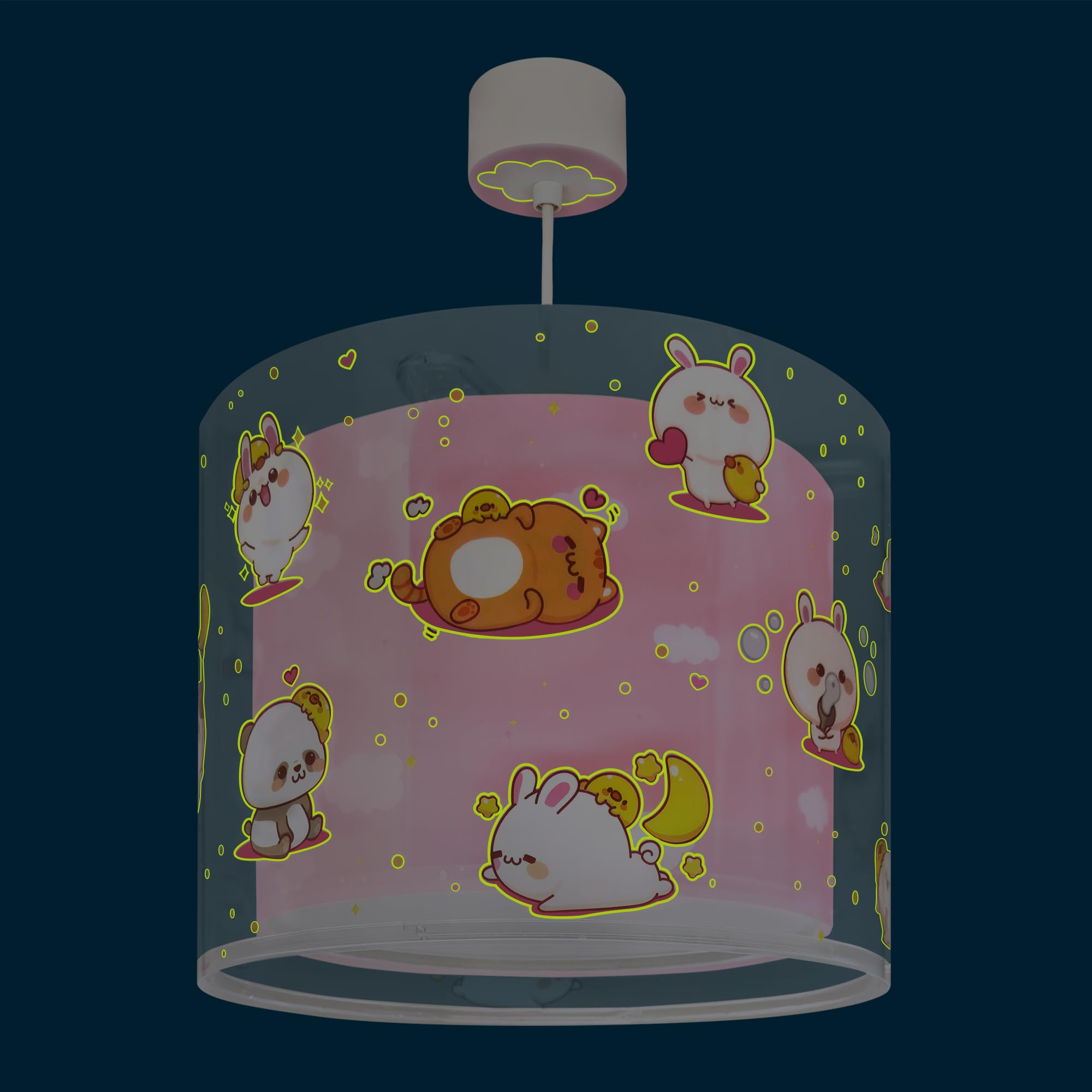 Dalber Lampada a sospensione Kawaii Friends, con animali rosa, modello 41762MS, attacco E27, ideale per bambini e camerette.