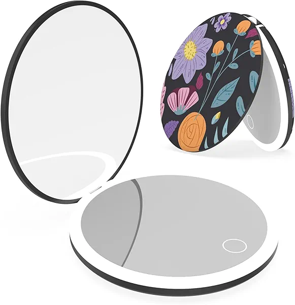 UBMRK LED Lighted Compact Travel Mirror 3X /1x Magnifying Pocket Mirror for Makeup, Mini Mirror for Purse, Travel and Present Gifts for Mom Wife Girlfriend Beauty Lover