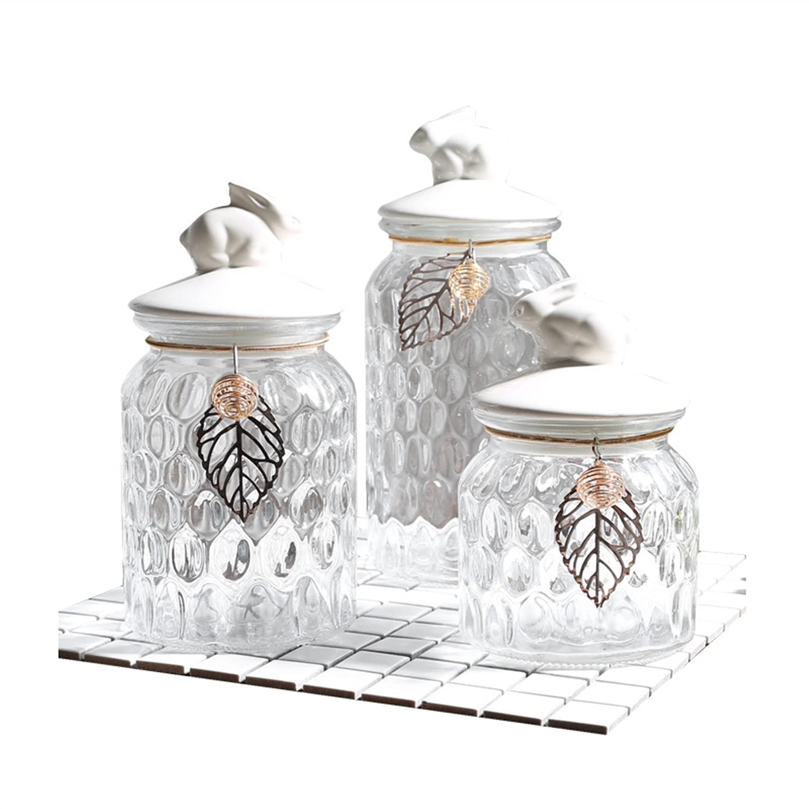 Botes para Alimentos Tarro de vidrio con tapa de almacenamiento Jar Conejo Caramelo Jarras Mesa de centro Tea Caddy Grano Dispensador Decoración del hogar Organizador de cristal Tanque de té Sellado B