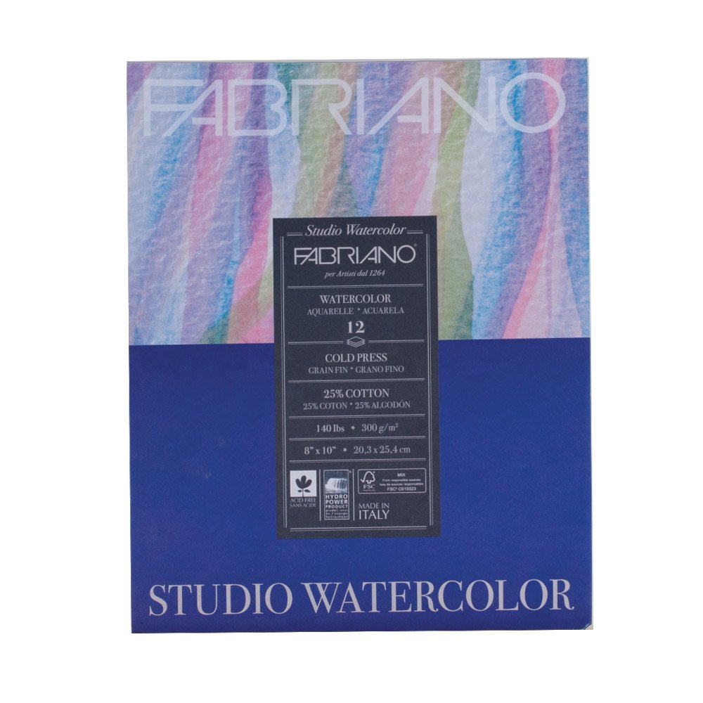 Fabriano91230022 Tape Binding Acid-Free Cold Press Studio Watercolor Pad, 12 Sheets, 140 Pound, 9"x12"