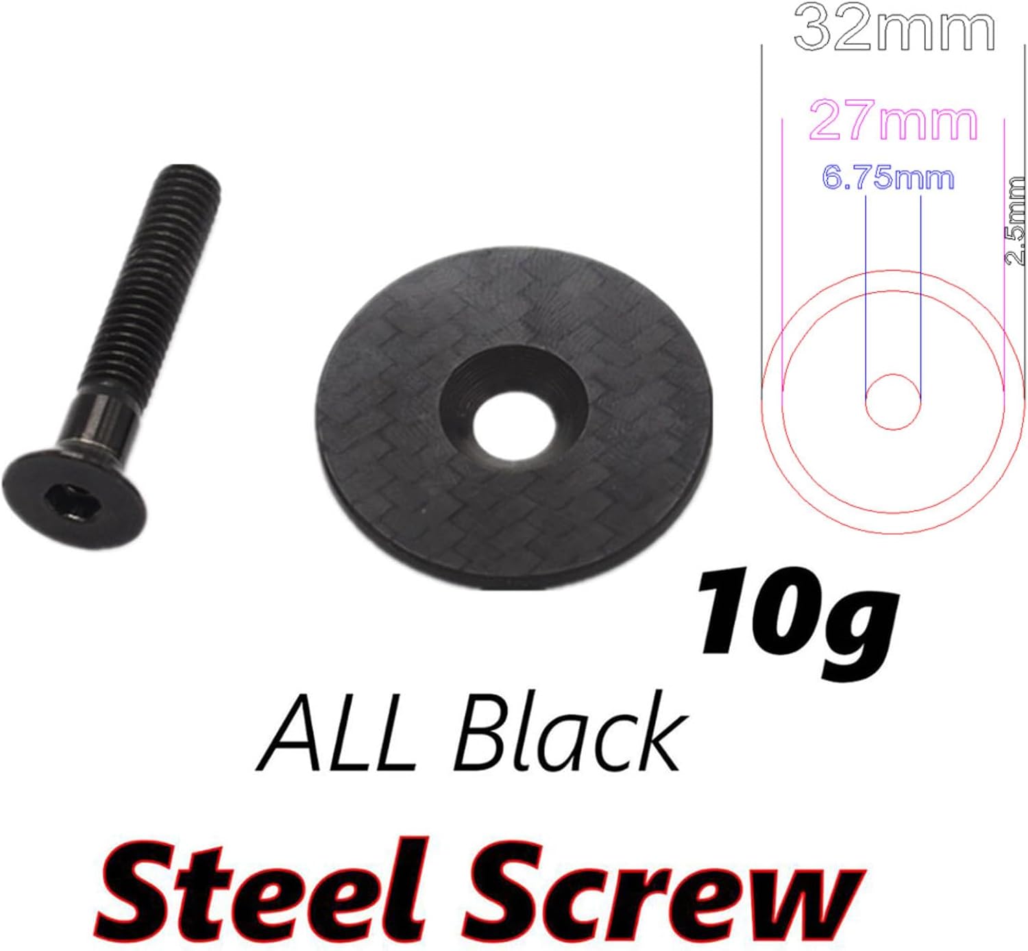 Bicycle Stem Top Cap with Screw for 31.8/28.6mm 1 1/8" Steerer Fork Tube OD1/OD2 Carbon Fiber Cycling Headset Cap Cover for MTB, Road Bike