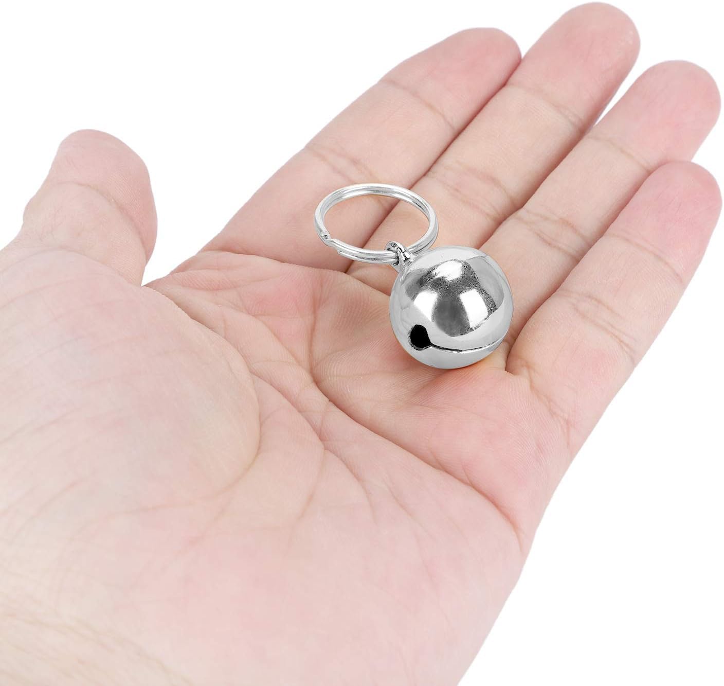 Campanelli Rotondi per Animali Domestici, robusti campanelli in Rame Resistenti alla corrosione cromati con Portachiavi per Esterno per Cani(Silver)