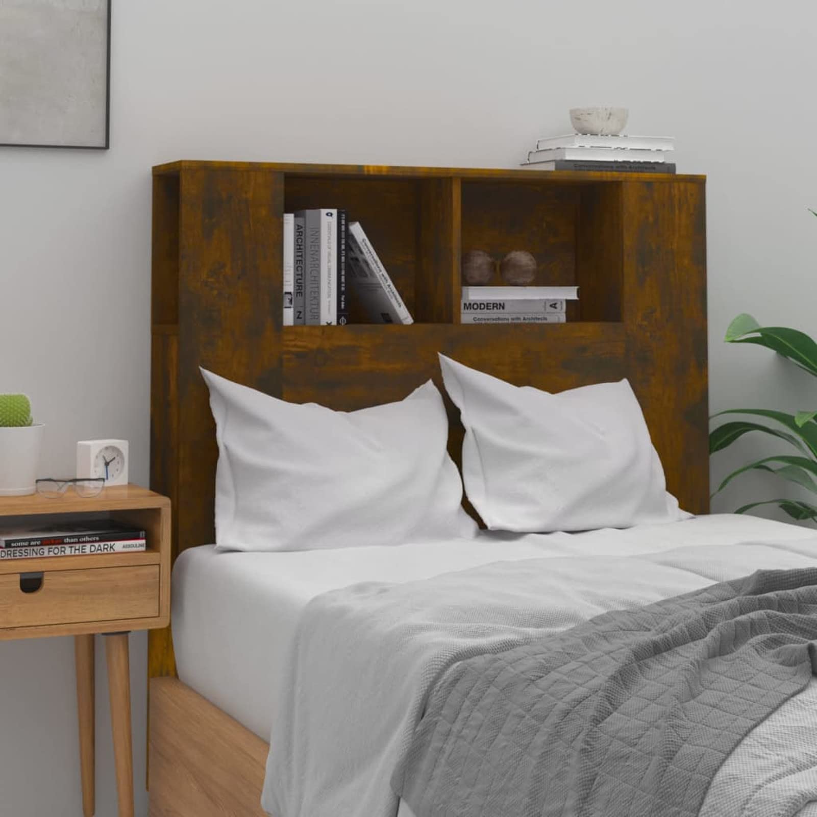 DJEKA tête de lit avec Rangement 100 Tete de lit 100 cm Bois têtes de lit pour Adulte-Chêne fumé-2-100x18,5x104,5 cm