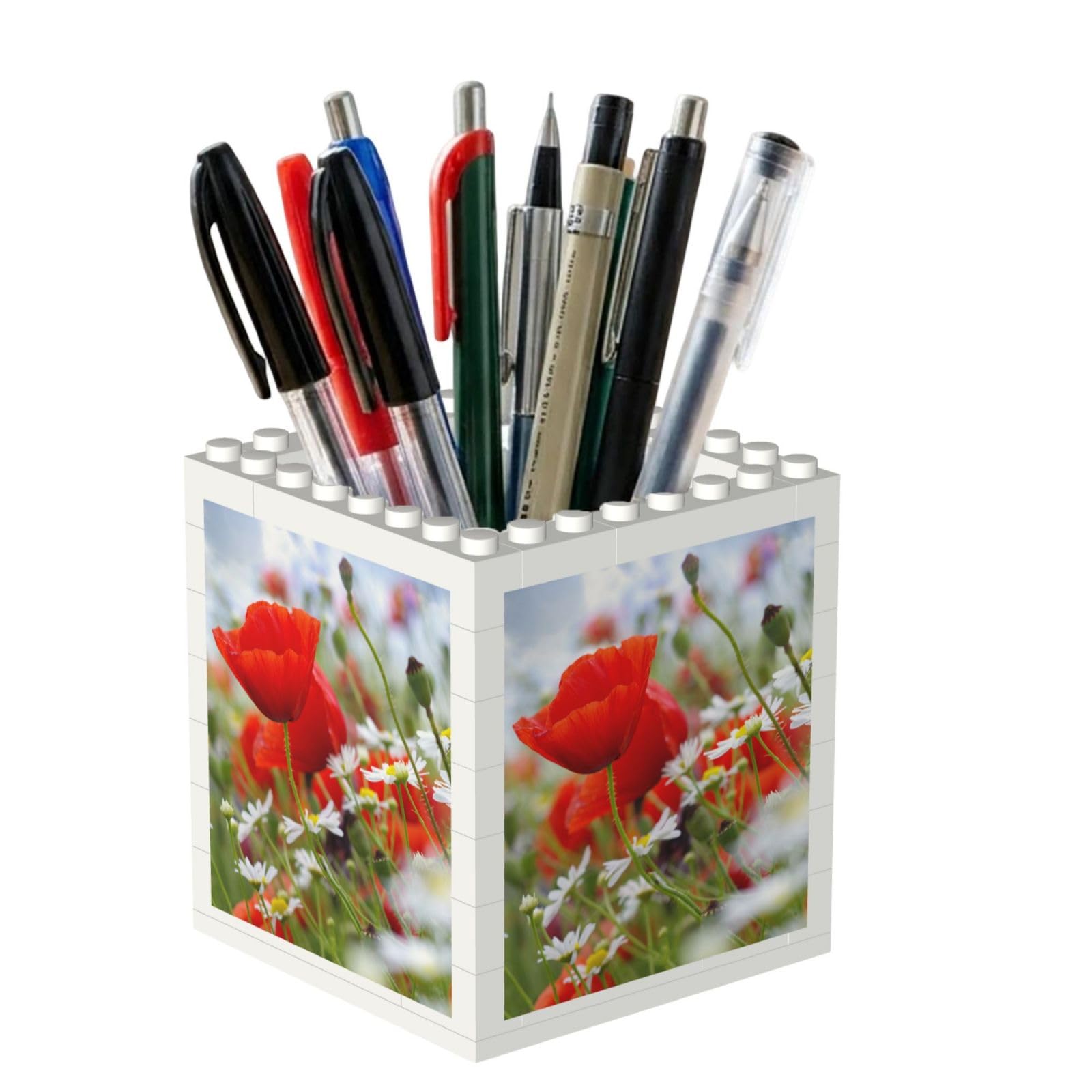 Poadnly Meadow And Daisy Flowers, Pen Pot Pencil Holder for Office Home School, Compact Desk Organiser for Office Stationery