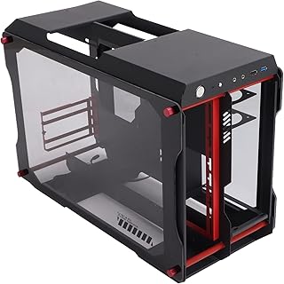 Chassi de Desktop de Placa-mãe, 2 Painéis de Vidro Temperado Chassi de Desktop Semi-aberto Com Suporte Placa-mãe M‑ATX, Gabinete de Computador para Players DIY (Preto)