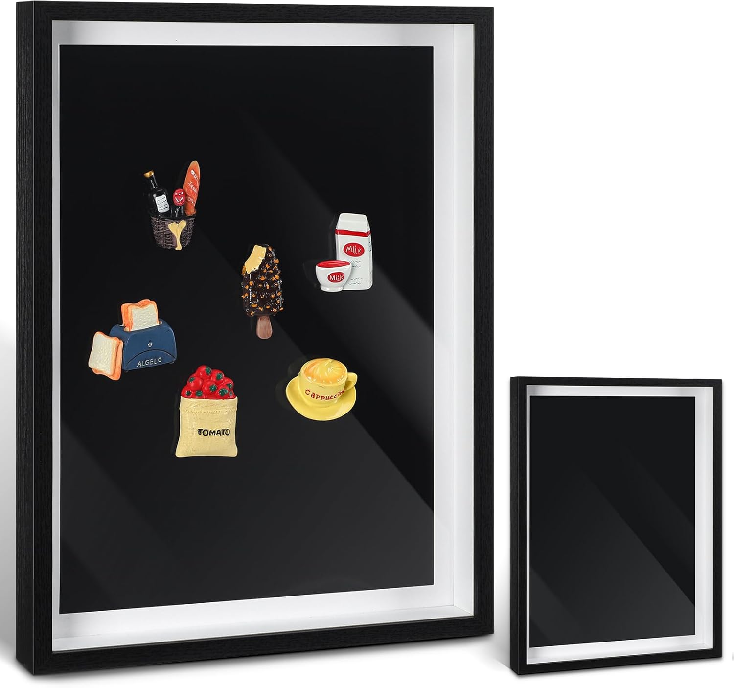 Vicenpal 2 Pcs Large Magnetic Board 16" x 12" Magnet Display Board Removable Souvenir Fridge Magnet Frames Case for Wall Dust Proof Magnetic Shadow Box for Wall Table Refrigerator (Black)