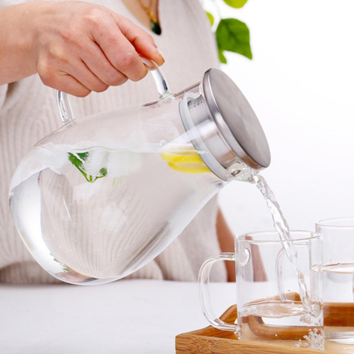 Jarra de Agua de Vidrio Grande para Jugo y Bebidas Frías