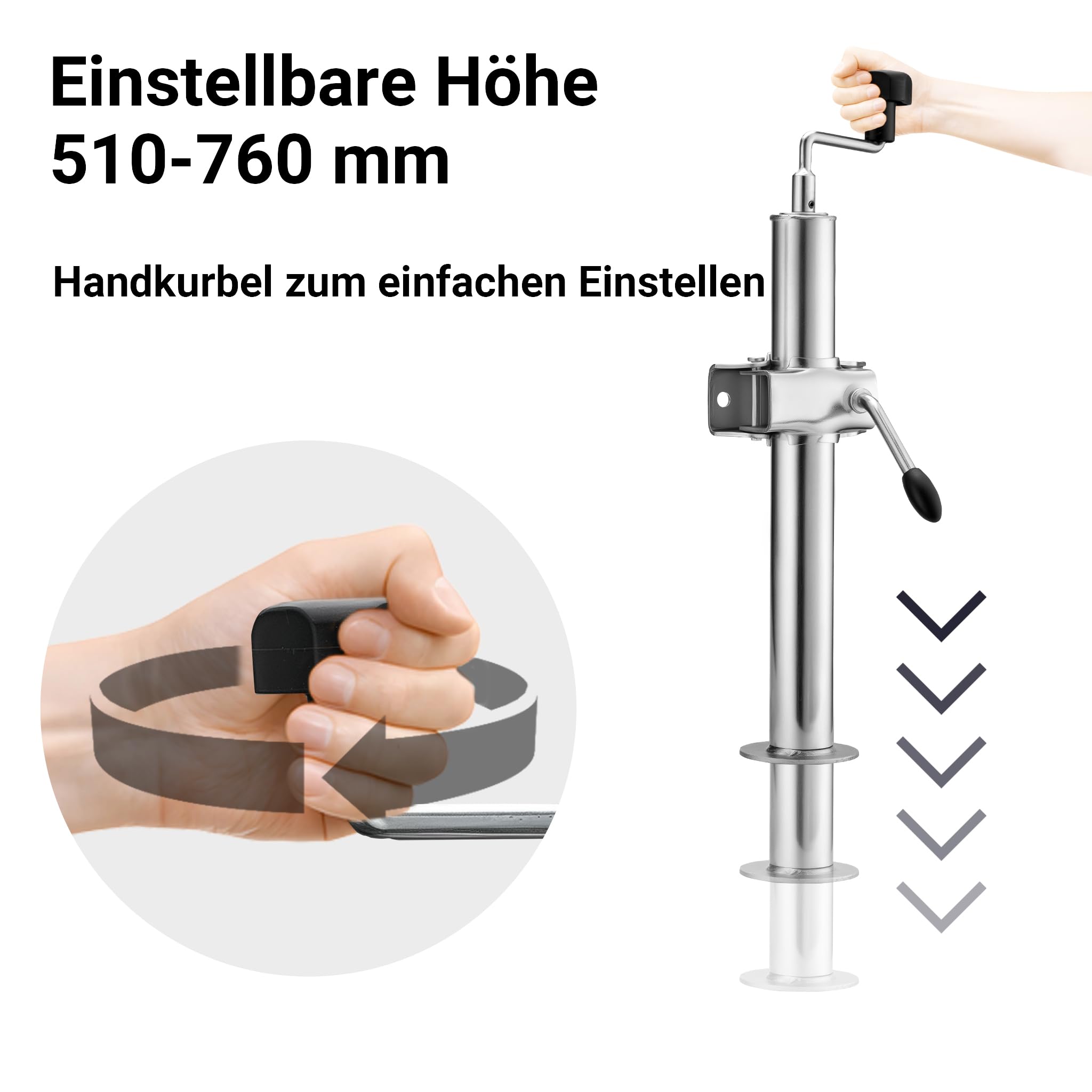 XPOtool Anhängerstütze 2 Stück, höhenverstellbar 510-760 mm, 130 x 90 x 760 mm, Abstellstütze mit 2 Klemmhaltern Ø 48 mm, Anhänger