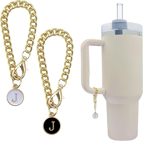 Miniatura 1 de Velaco Letter J Charm Accesorios para vaso Stanley de 20, 30, 40 onzas con asa, cadenas con letra inicial para Stanley Cup 30, 40 onzas con asa, 2