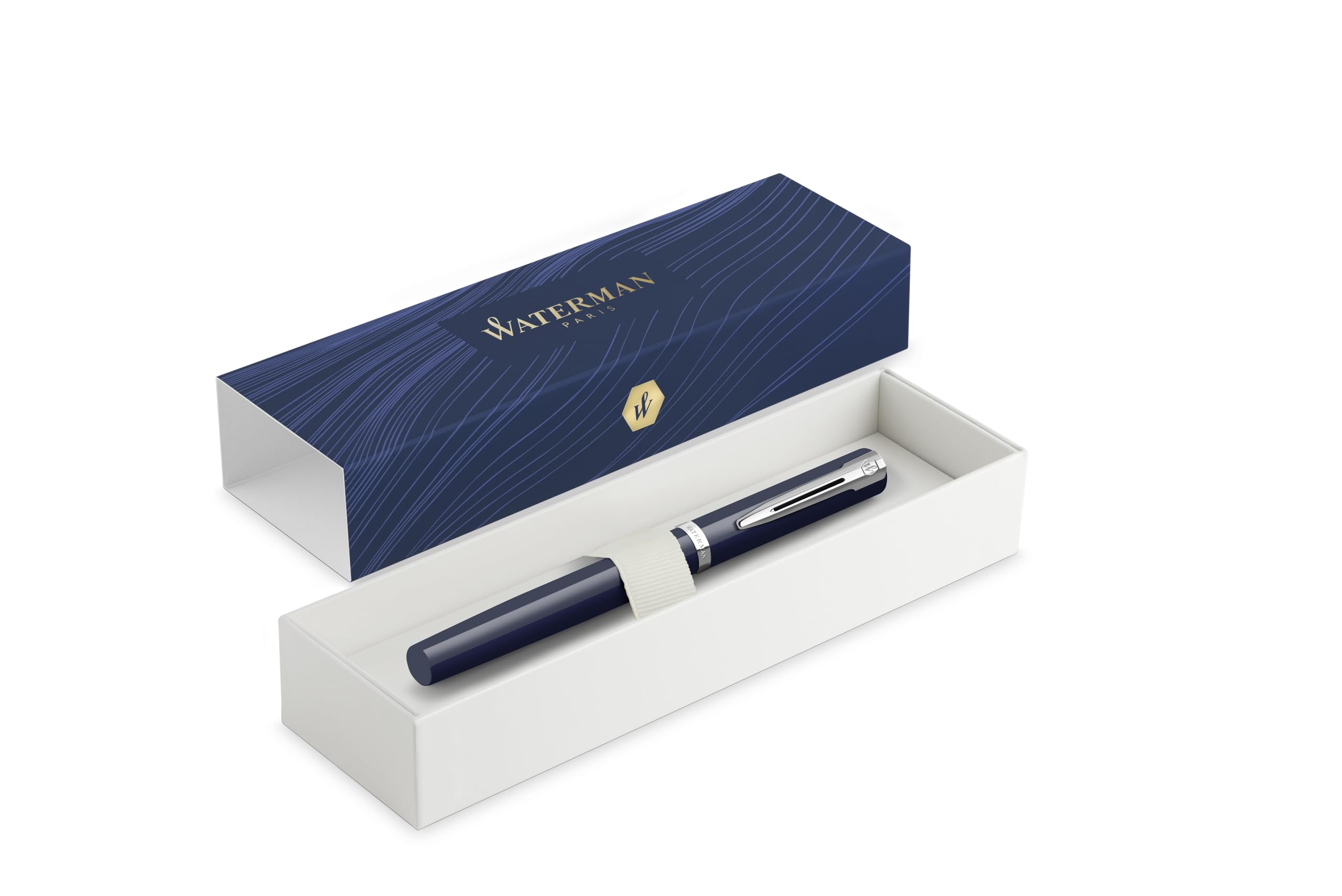 Waterman Impression Pluma estilográfica con grabado – Pluma estilográfica premium personalizada – Elegante bolígrafo de escritura regalo para hombres y mujeres – Tinta azul (Blue CT)