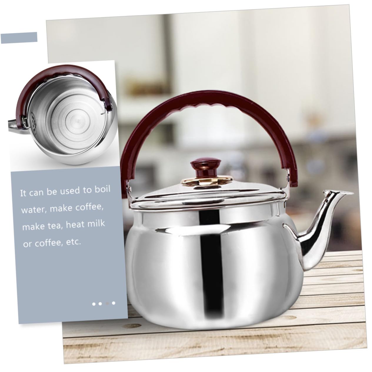 Hervidor de Agua y Plateado Silbato de Acero Inoxidable Capacidad Grande de 4l Resistente para Cocina y Estufa