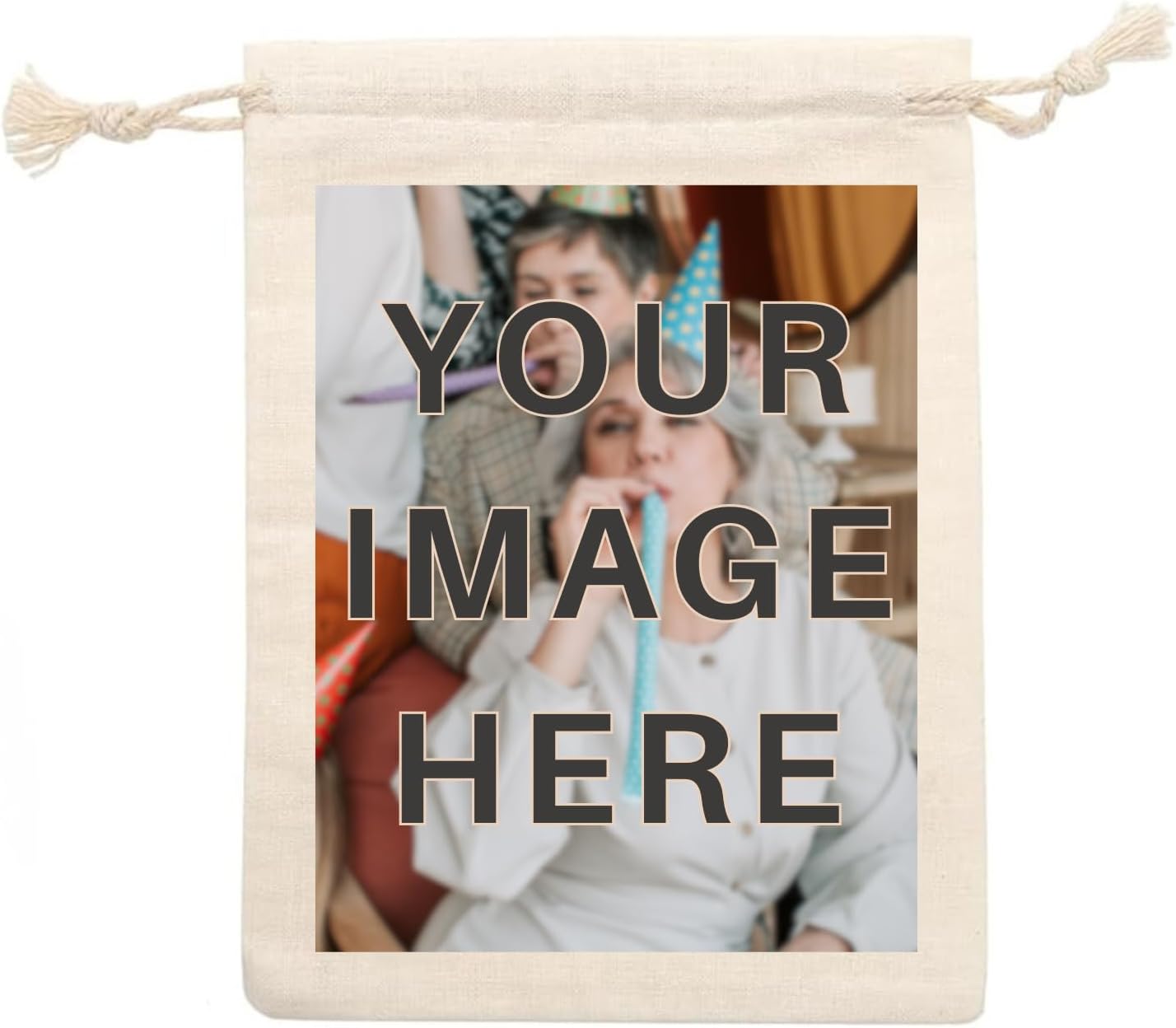 PRTTUOKE Custom Birthday Cotton Drawstring Bags, Personalized Photo & Text Party Favor Pouches for Kids & Adults Birthday, Candy Treat Goodie Gift Bags (8x12 Inch)