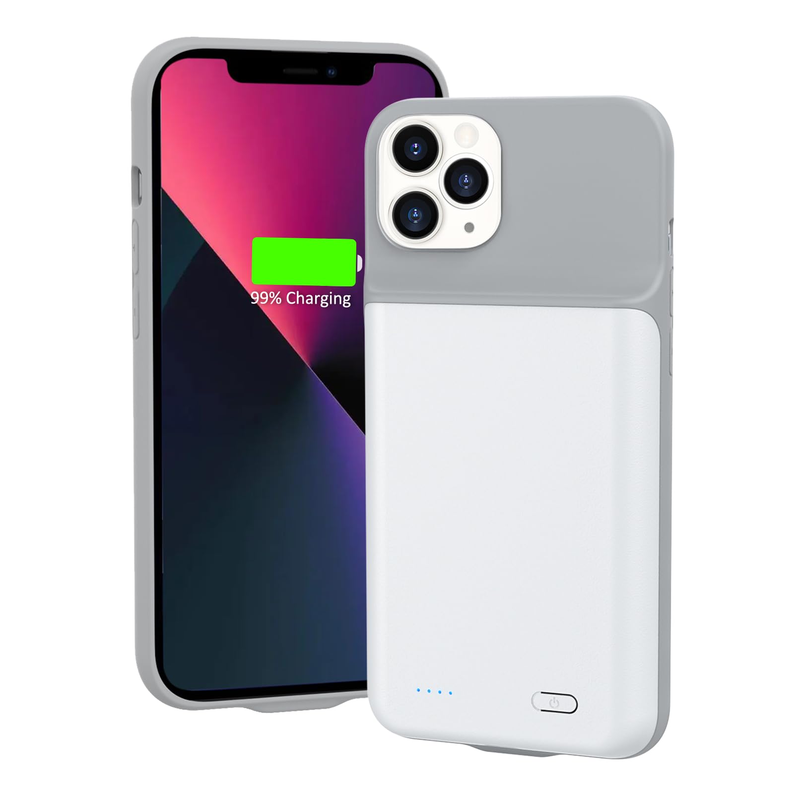 Gladgogo Charging Case for iPhone 13 Pro, Real Powerful 7000mAh Rechargable Smart Battery Case Charger Ultra Slim External Battery Pack Compatible with iPhone 13 Pro, 6.1 inch, White
