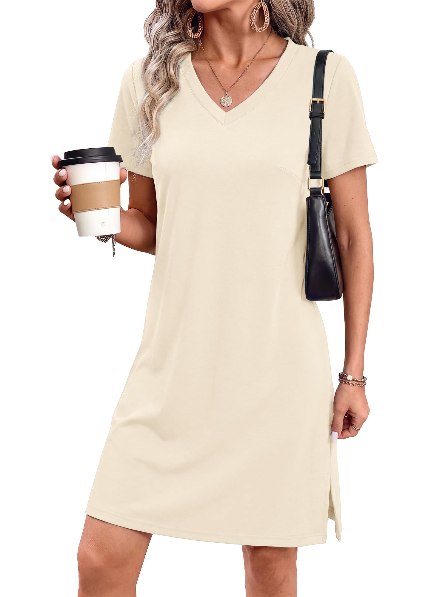 RUMIA Summer Dresses for Women 2026 V-Neck Casual Sundresses T-Shirt Dress OEKO-TEX STANDARD 100