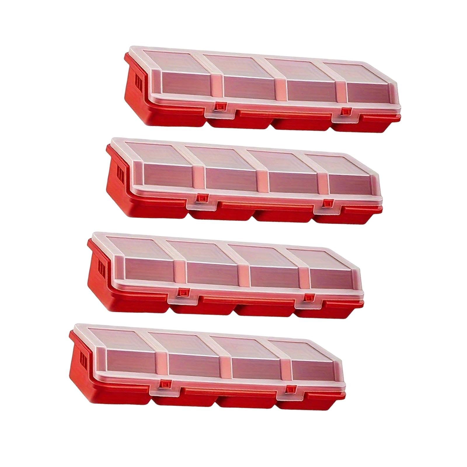 4 Piezas Caja para Almacenamiento de Hardware Organizadora con Divisiones Separadas para Tornillos Y Componentes Electrónicos con Tapa de Polipropilen, Rojo