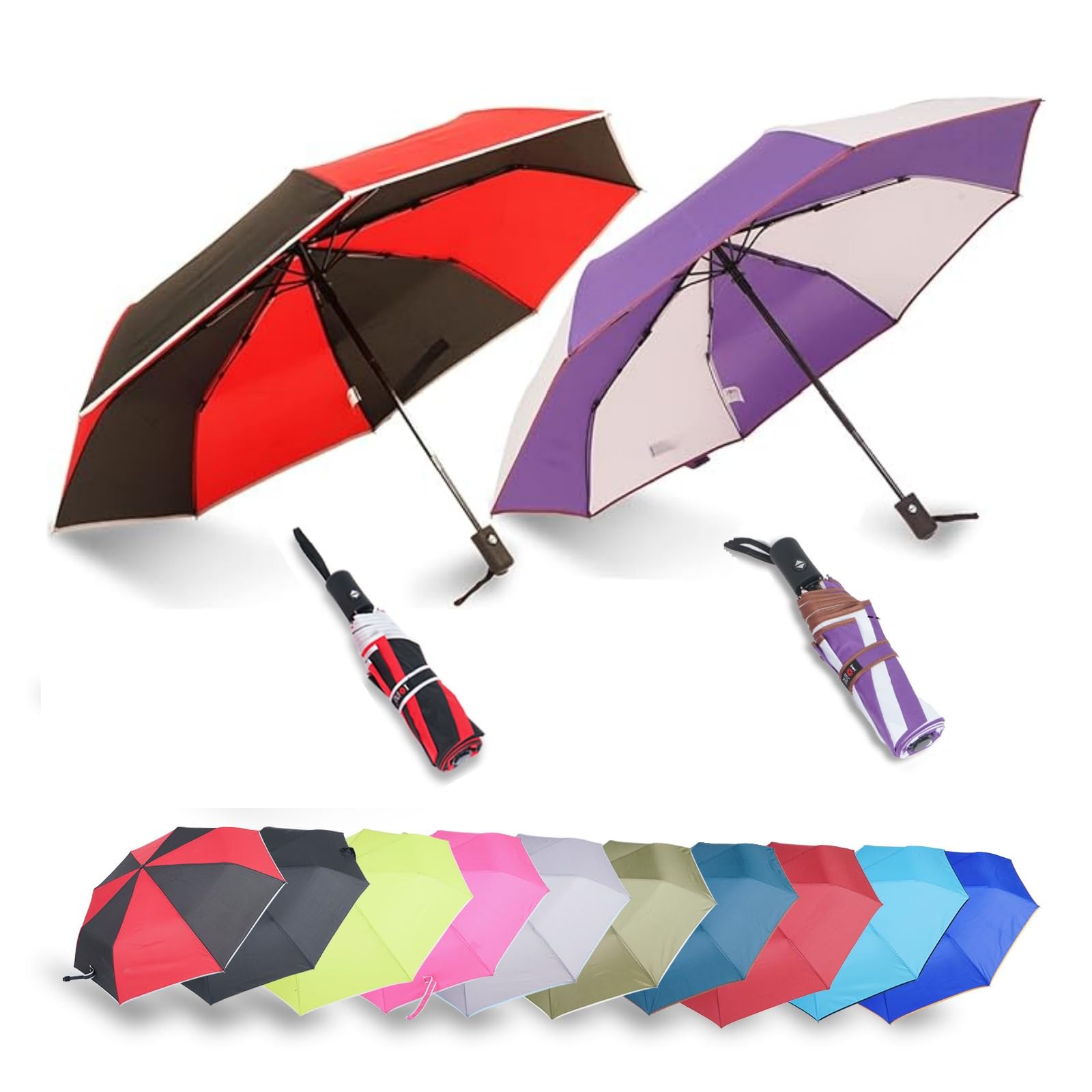 IXINU Factory Outlet Automatic Open Close Portable Lightweight Travel Umbrella Parasol Outdoor Sun & Rain All Weather Umbrella (2PACK- WHITE PURPLE &