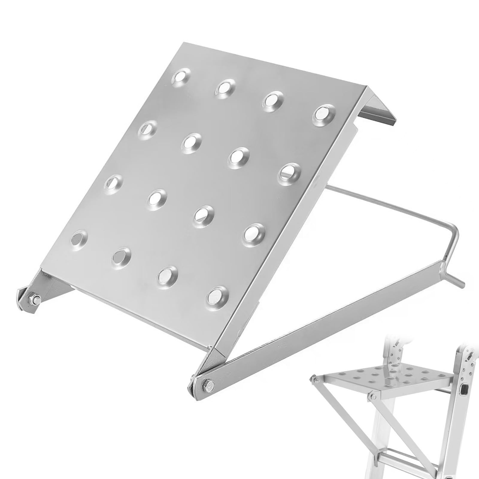 Piattaforma di lavoro sospesa, 150 kg, piattaforma di lavoro antiscivolo per scala a pioli, piattaforma da appendere in acciaio zincato, scala accessorio per scala a pioli, 30 x 26,5 cm