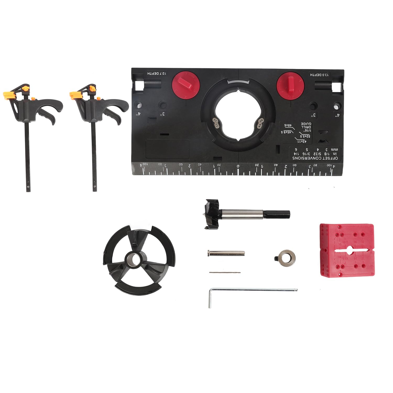 GiftprodHinge Jig Drill with Two Clamps 35MM Concealed Hinge Jig Boring Hole Drill Guide Cutter Bit Set, Suitable for Face Frame Cabinet Cupboard Door Hinges (Black)