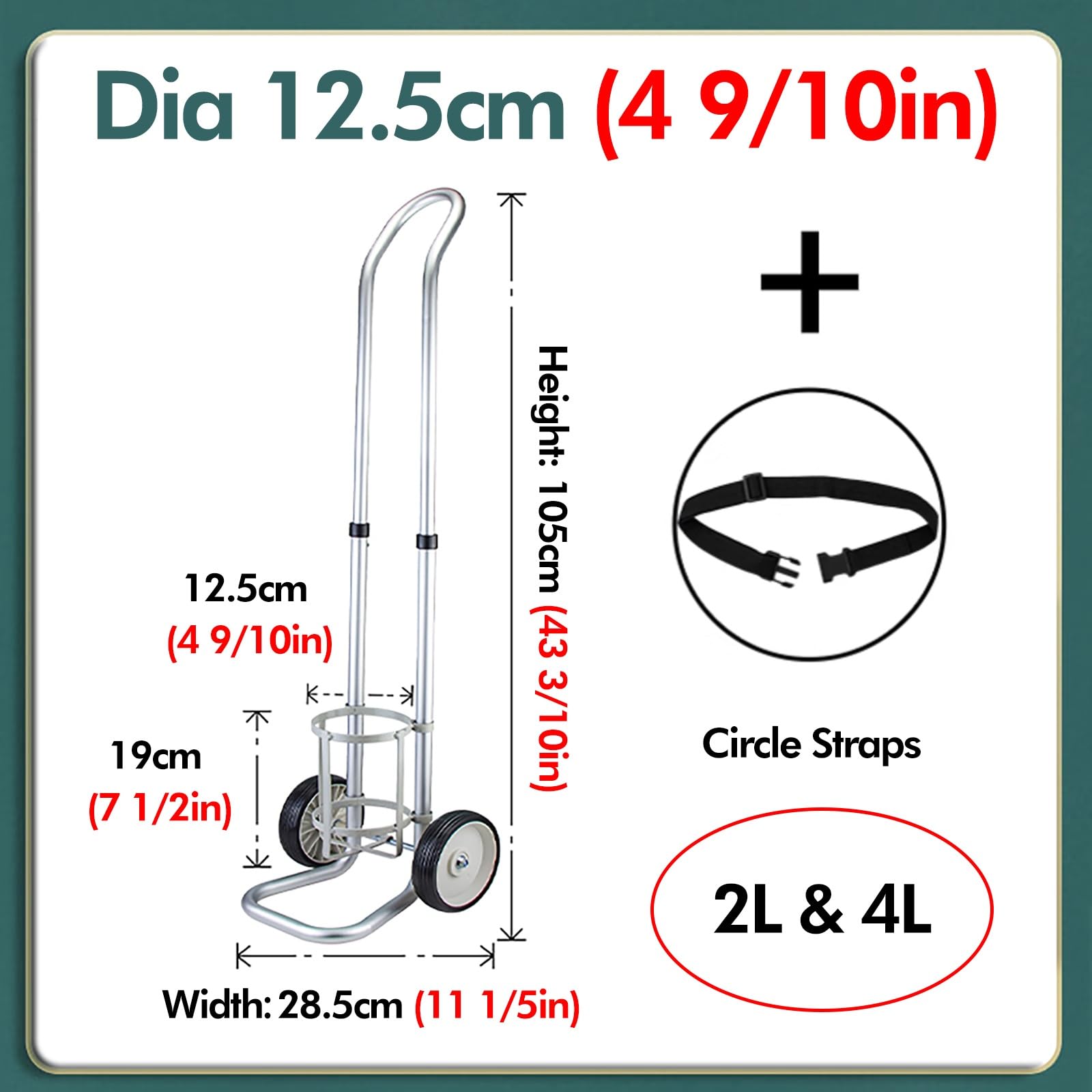 Carro cilíndrico de oxígeno médico de aluminio, carrito con ruedas para tanque de gas, tanques de hidrógeno de nitrógeno de CO2, portador de cilindro de gas resistente con cadenas y ruedas de fijación