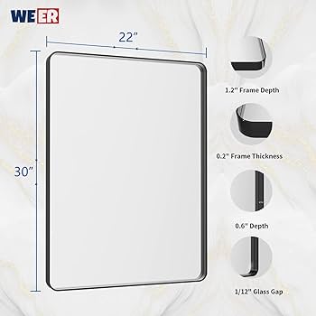 Amazon.com: WEER Black Bathroom Mirror 22X30 Inch, Rounded