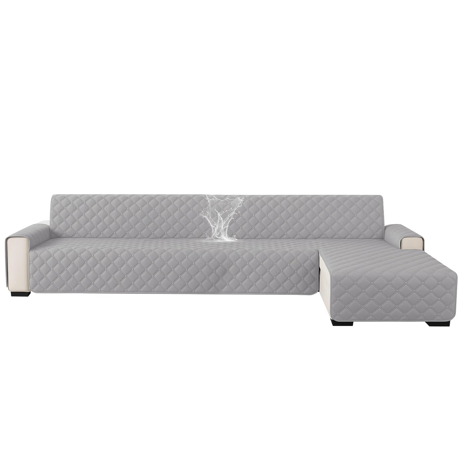 Ystyle Impermeable Fundas para Sofa Chaise Longue 2 Plazas(L 210 CM), Fundas Sofa Chaise Longue Izquierda/Derecha Universal Reversible, Cubre Sofa Chaise Longue Anti Gatos y Perro, Gris Claro