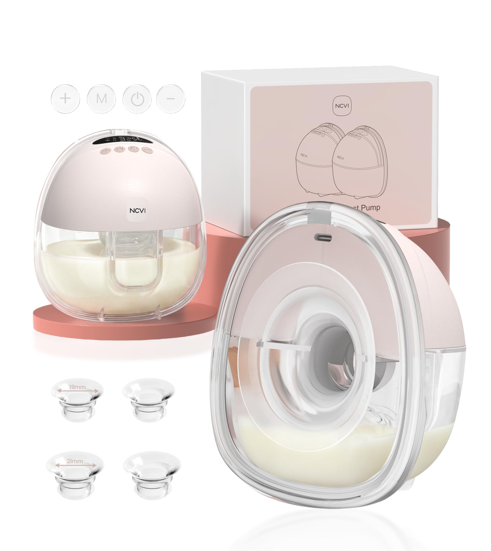 NCVI Wearable Breast Pump Hands Free for Mom Office, Home or Travel (Pink)