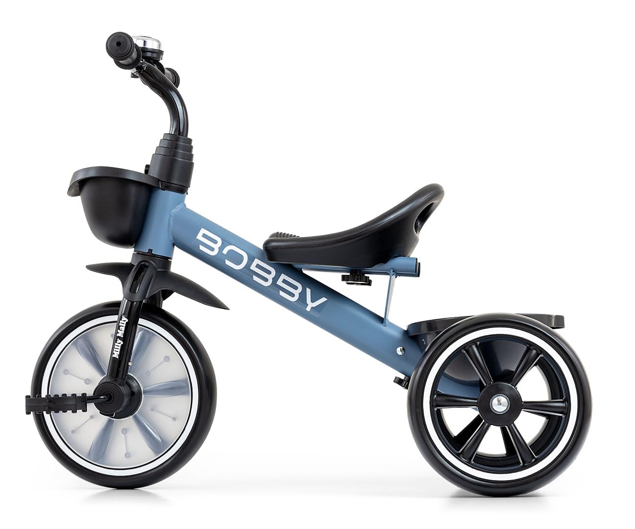 Milly Mally Bobby Tricycle from 2 Years, Durable Wheels Made of EVA Foam, Bell Balance Bike (Blue)