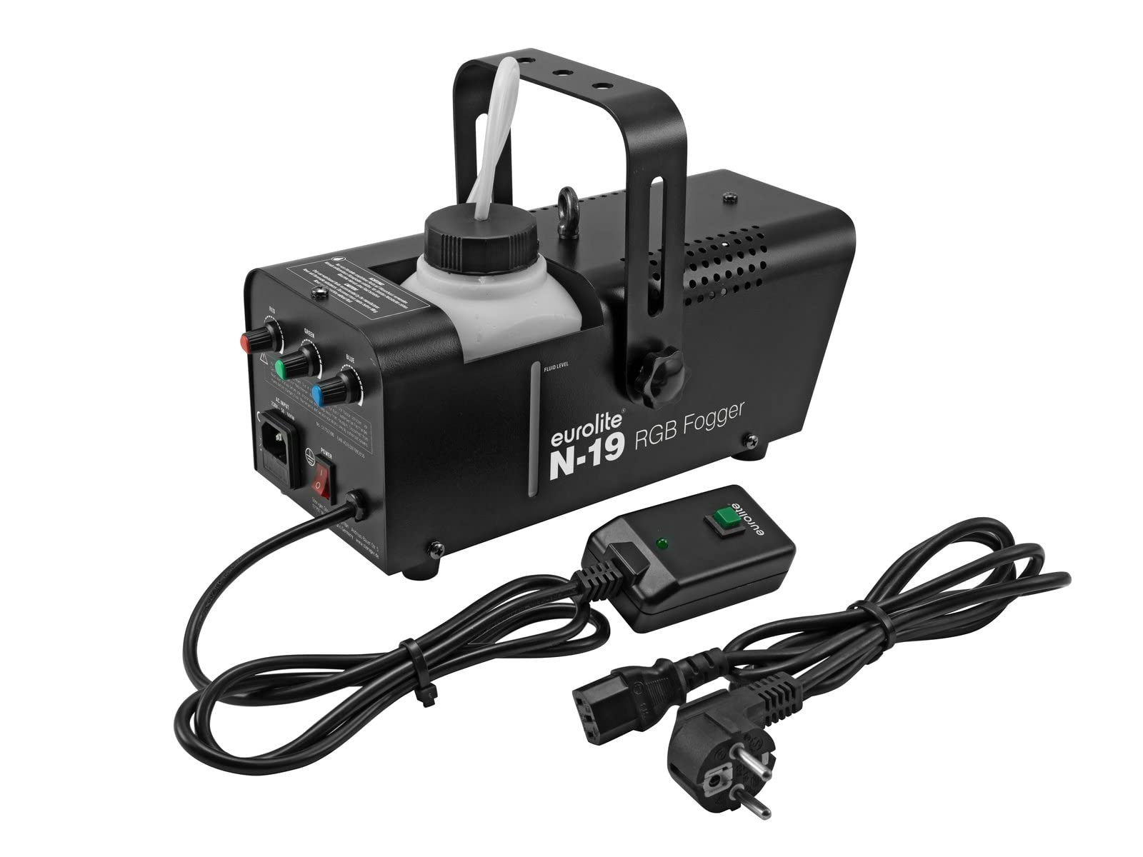 EUROLITE N-19 Machine à fumée LED hybride RVB | Machine à fumée compacte avec 600 W de puissance, éclairage LED, télécommande par câble