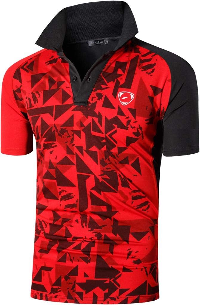 jeansian Men Sport Outdoor Quick Dry Short Sleeves Polo T-Shirt LSL279 Red M - Image 3