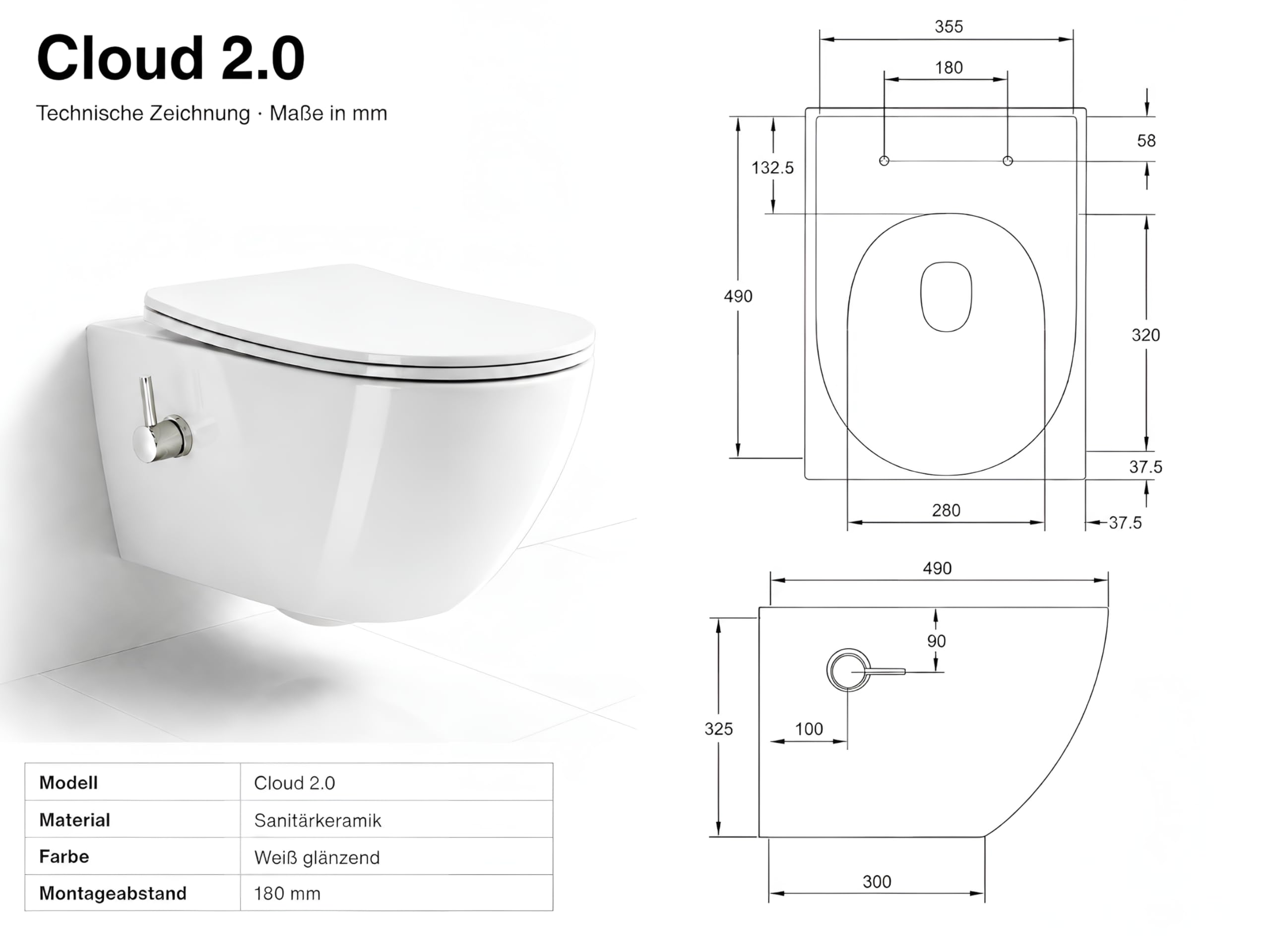 Aqua Bagno Dusch-WC mit Warm-Kalt-Wasser, Taharet WC Bidet, kompakt 49cm